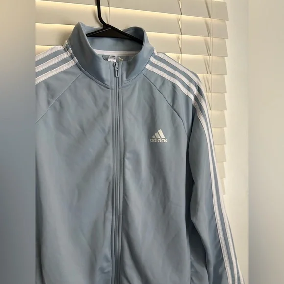 Adidas Athletic Track Jacket Classic Full Zip Wonder Blue Lightweight Large - Picture 2 of 6